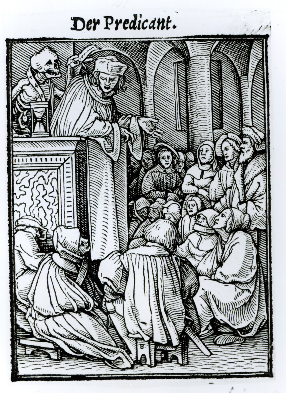 Döden och predikanten, ur "Dödsdansen", graverad av Hans Lutzelburger, ca 1538 av Hans Holbein der Jüngere