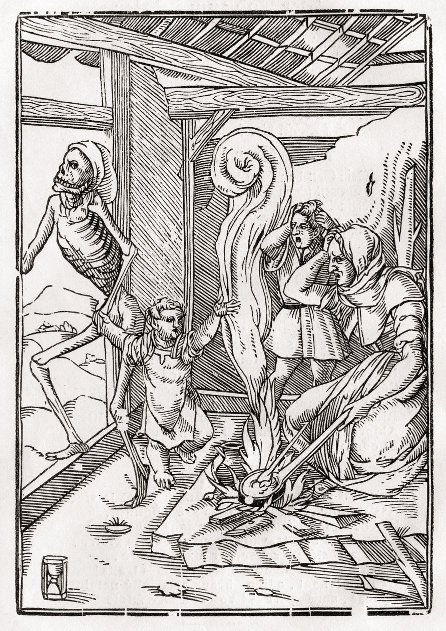 Döden kommer till barnet, ur "Der Todten Tanz", utgiven i Basel 1843. av Hans Holbein der Jüngere