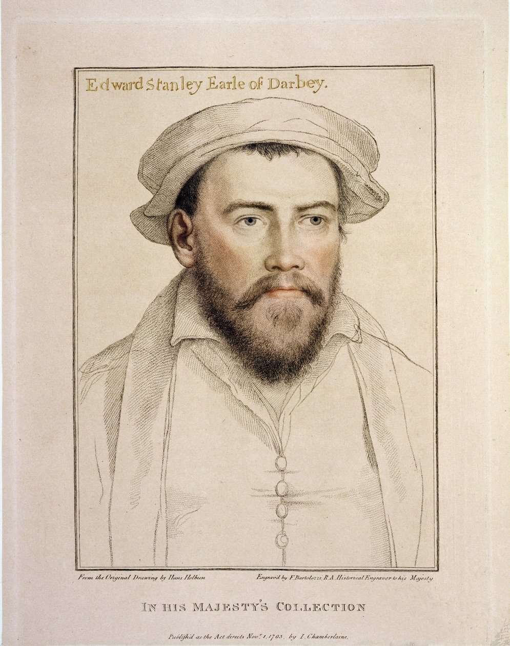Edward Stanley Earle of Darby (1508-1572) graverad av Francesco Bartolozzi (1727-1815) 1793 av Hans Holbein der Jüngere