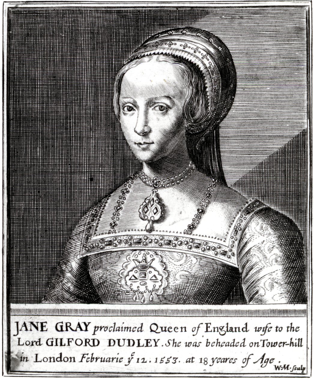 Jane Gray, graverad av William Marshall, 1648 av Hans Holbein der Jüngere