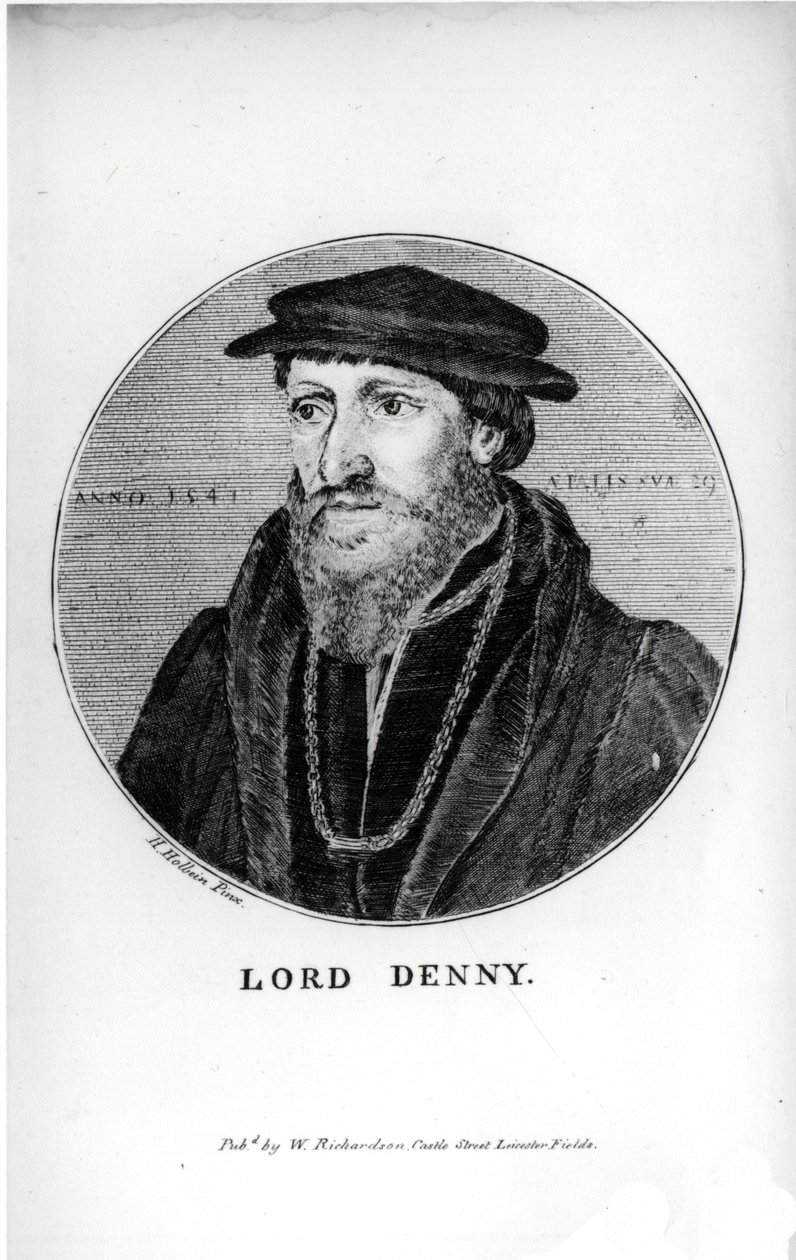 Porträtt av Sir Anthony Denny (1501-49) 1541, graverad av W. Richardson av Hans Holbein der Jüngere