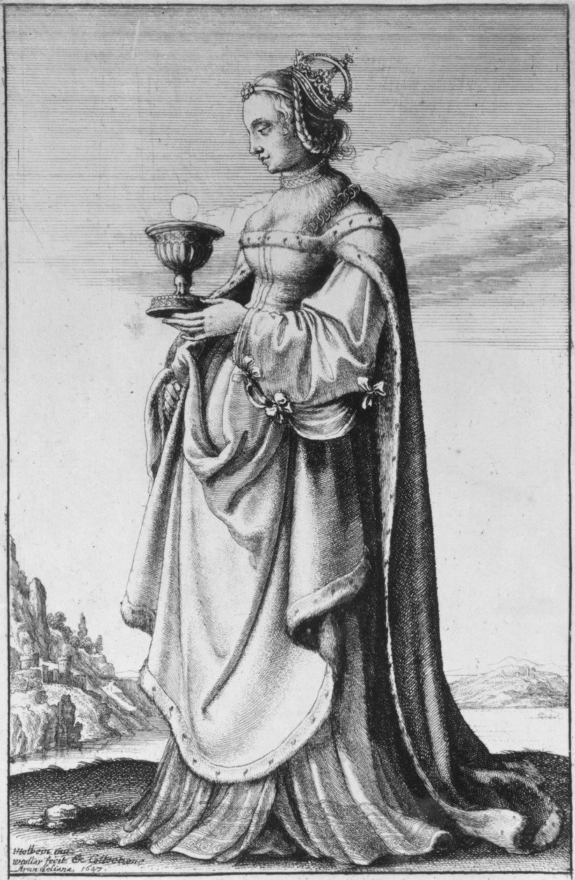 St. Barbara, etsat av Wenceslaus Hollar, 1647 av Hans Holbein der Jüngere