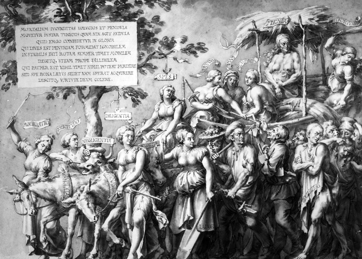 Fattigdomens triumf, tecknad av Jan de Bisschop, ca 1650 (penna, bläck och tvätt på papper) av Hans Holbein der Jüngere