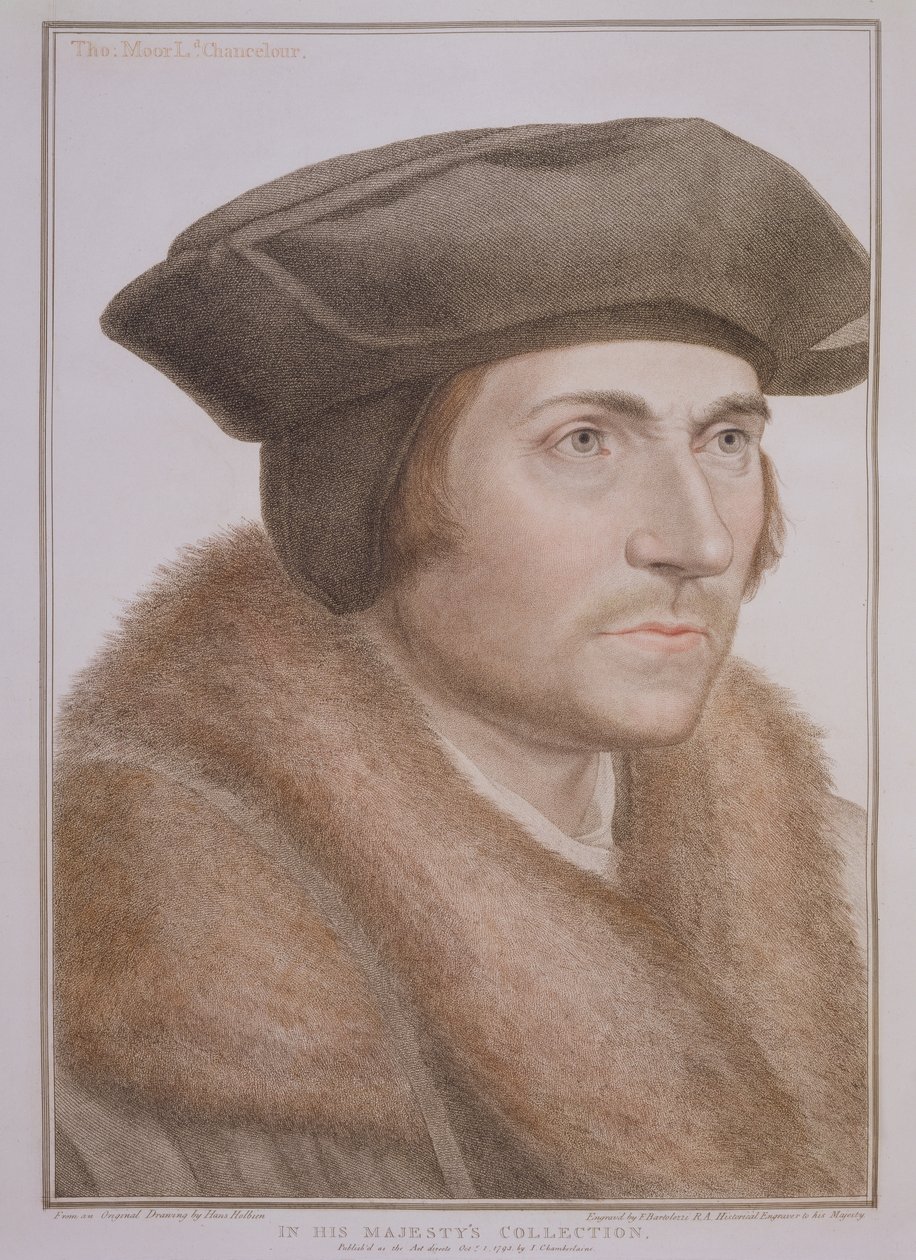 Thomas More, lordkansler (1478-1535) graverad av Francesco Bartolozzi (1727-1815) av Hans Holbein der Jüngere