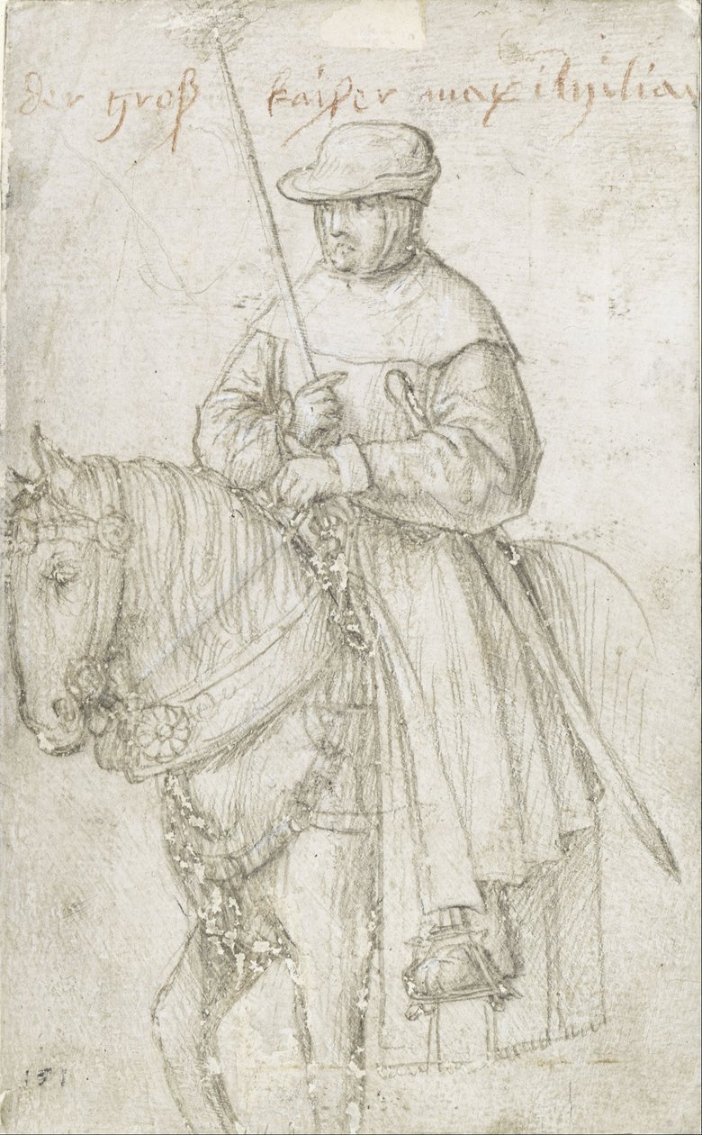 Kejsar Maximilian I i reseklänning på hästryggen av Hans Holbein the Elder