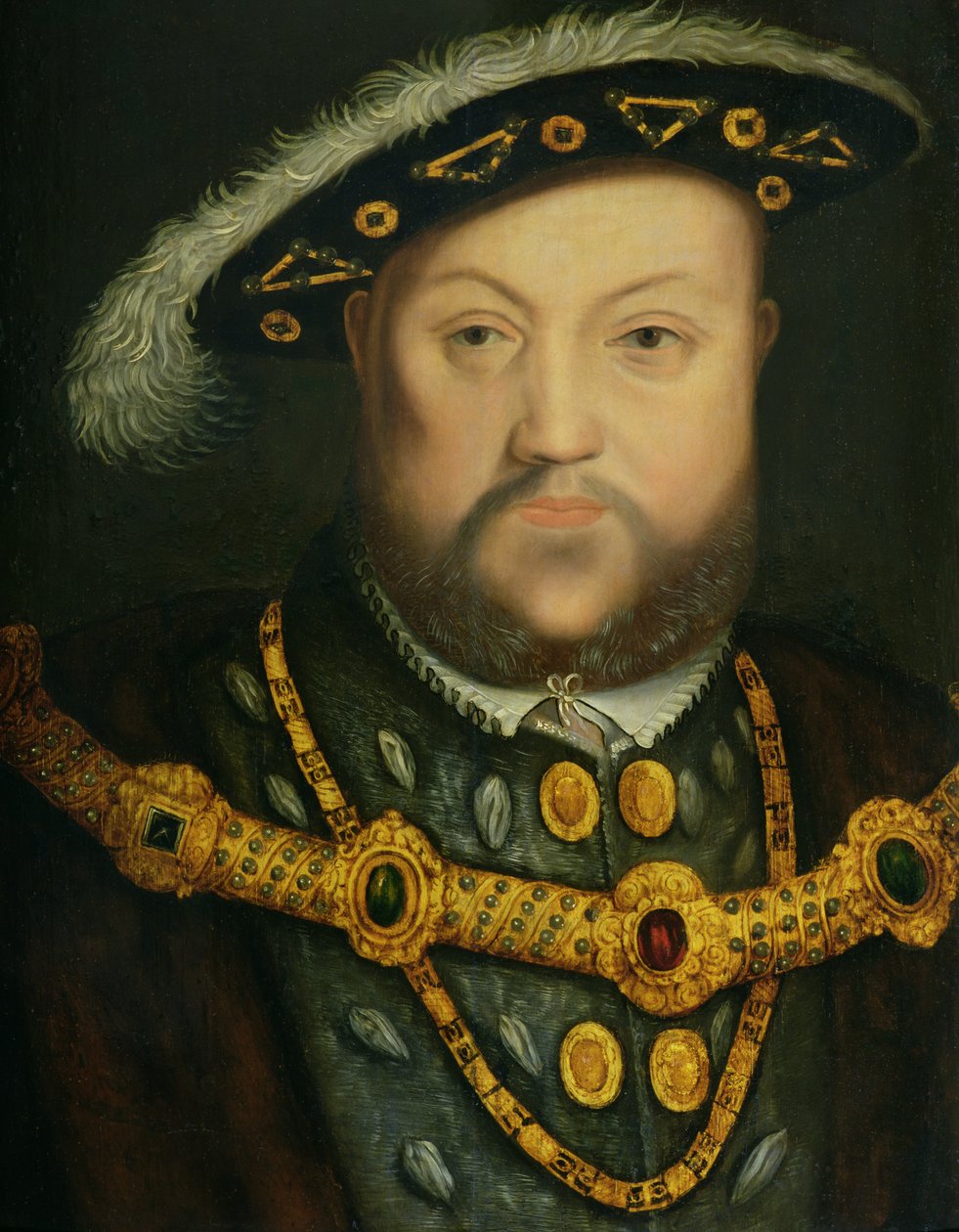 Porträtt av Henrik VIII (1491-1547) i smyckeskedja och pälsdräkt av Hans Holbein the Elder