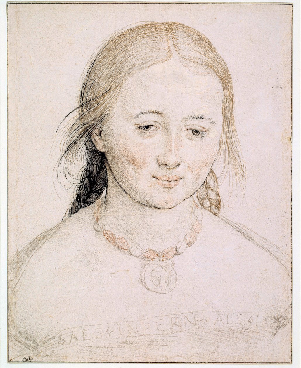 Ung kvinnas huvud Teckning på spetsen av metall, penna och blod av Hans Holbein den gamla (1460-1524) 1500-talssön. 0,19x0,15 m Paris, Louvren av Hans Holbein the Elder