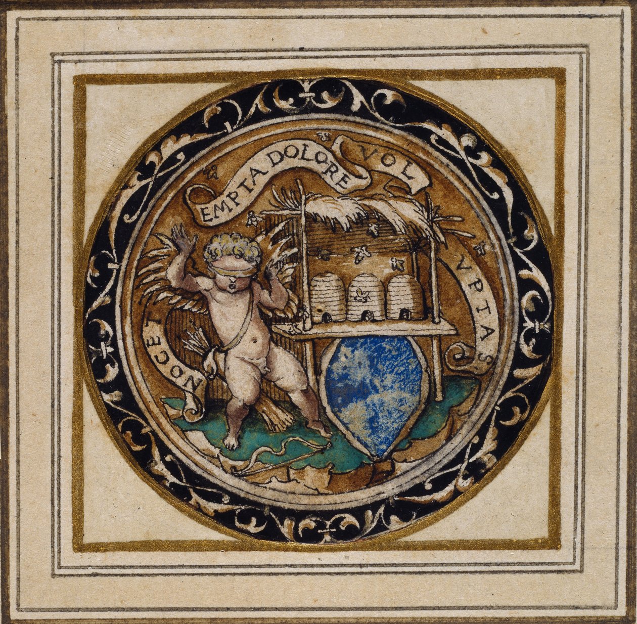 Amor stucken av bin - Design för ett hänge eller hattmärke, c.1532-43 (penna och bläck på papper) av Hans Holbein der Jüngere