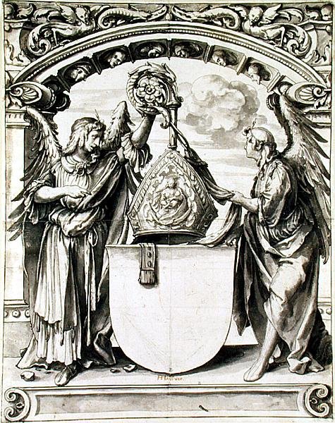 Design för en glasmålning, c.1520 (penna och grå tvätt med svart krita på papper) av Hans Holbein der Jüngere