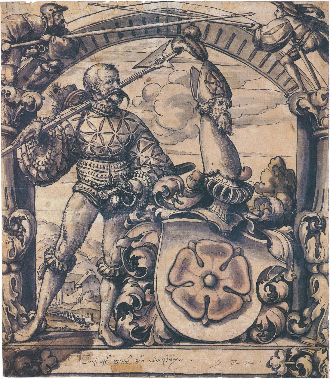 Design för en heraldisk panel av färgat glas av Hans Holbein the Younger