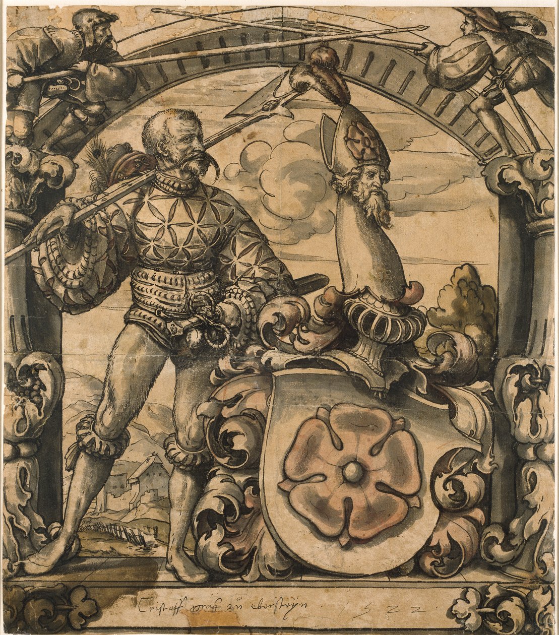 Design för en heraldisk panel av målat glas, 1522 av Hans Holbein der Jüngere