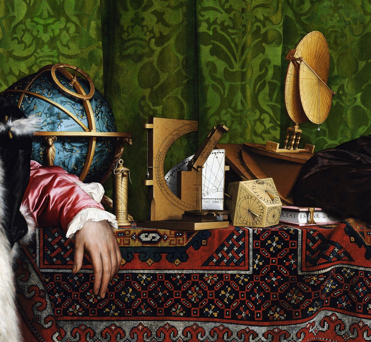 Les Ambassadeurs (Jean de Dinteville (1504-1555 eller 1557) och Georges de Selve (1506-1541). (Ambassadörerna (Jean de Dinteville och Georges de Selve). (eller torquetum) och cad. av Hans Holbein der Jüngere