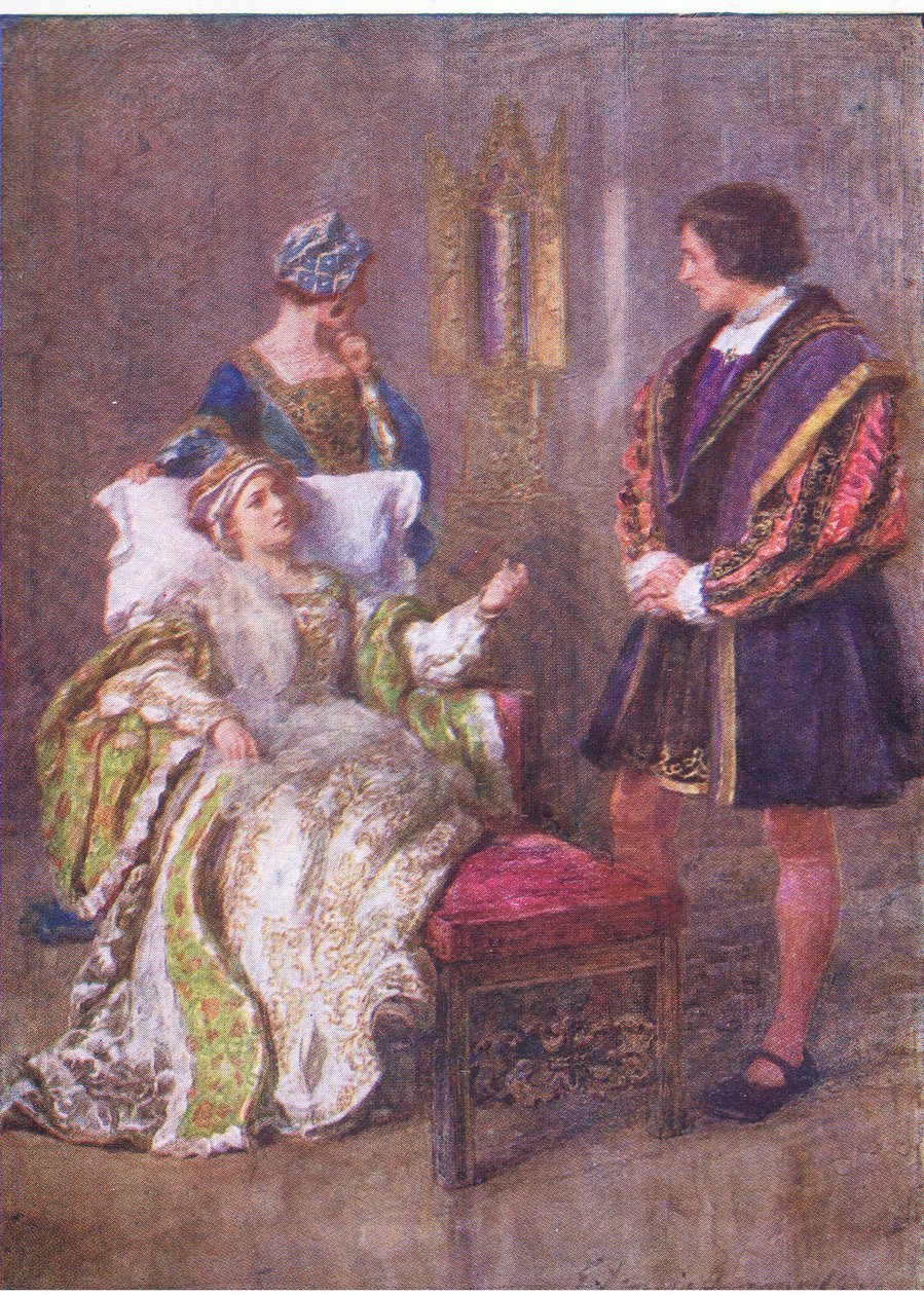 Mäns onda seder lever i mässing: där dygder skriver vi i vatten (Kung Henry VIII), från The Complete Works of Shakespeare publicerad av George Harrap & Co Ltd, 1920-talet av Hans Holbein der Jüngere
