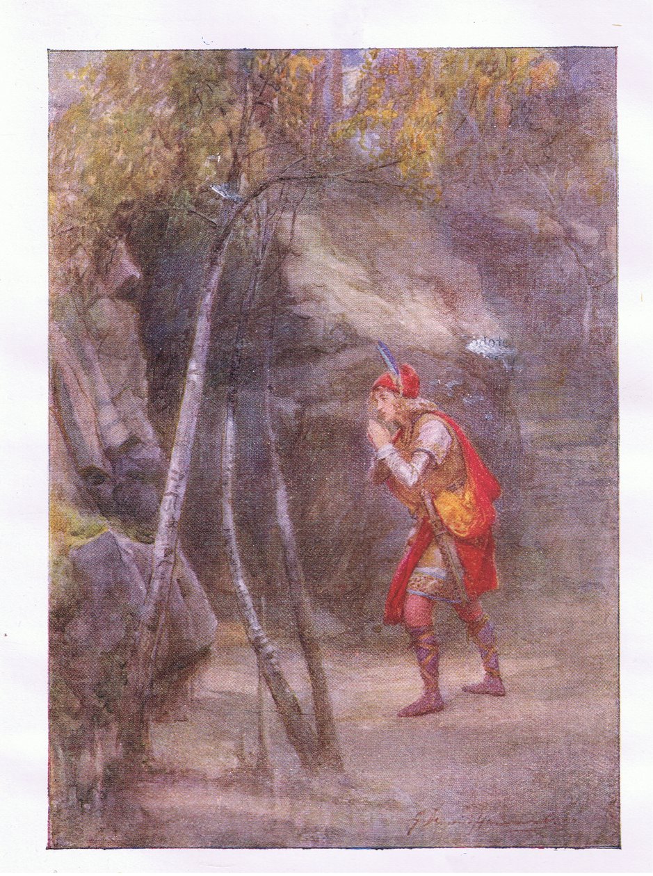 Nej! vem är här? Om något är det civilt talat (Cymbeline), från The Complete Works of Shakespeare publicerad av George Harrap & Co Ltd, 1920-talet av Hans Holbein der Jüngere