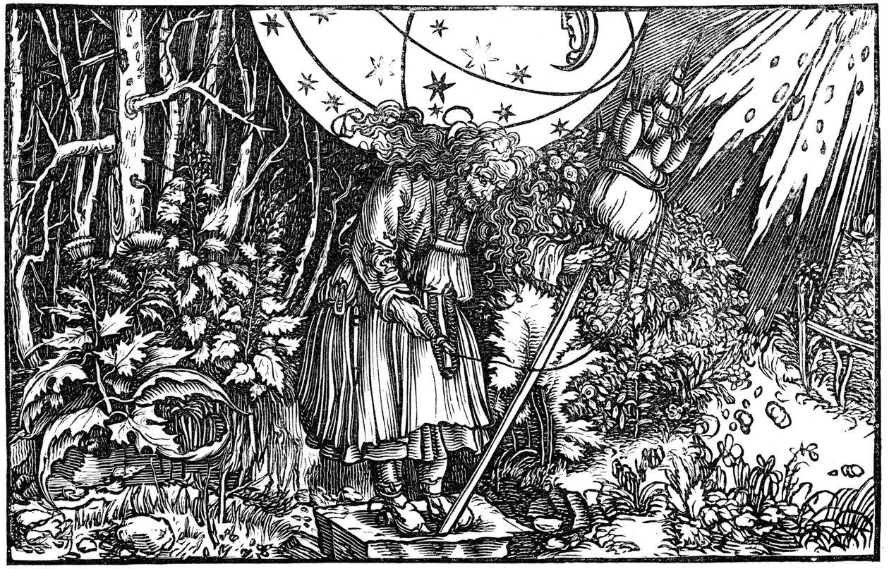 Gammal häxa eller älva spinner, 1547 av Hans Holbein der Jüngere
