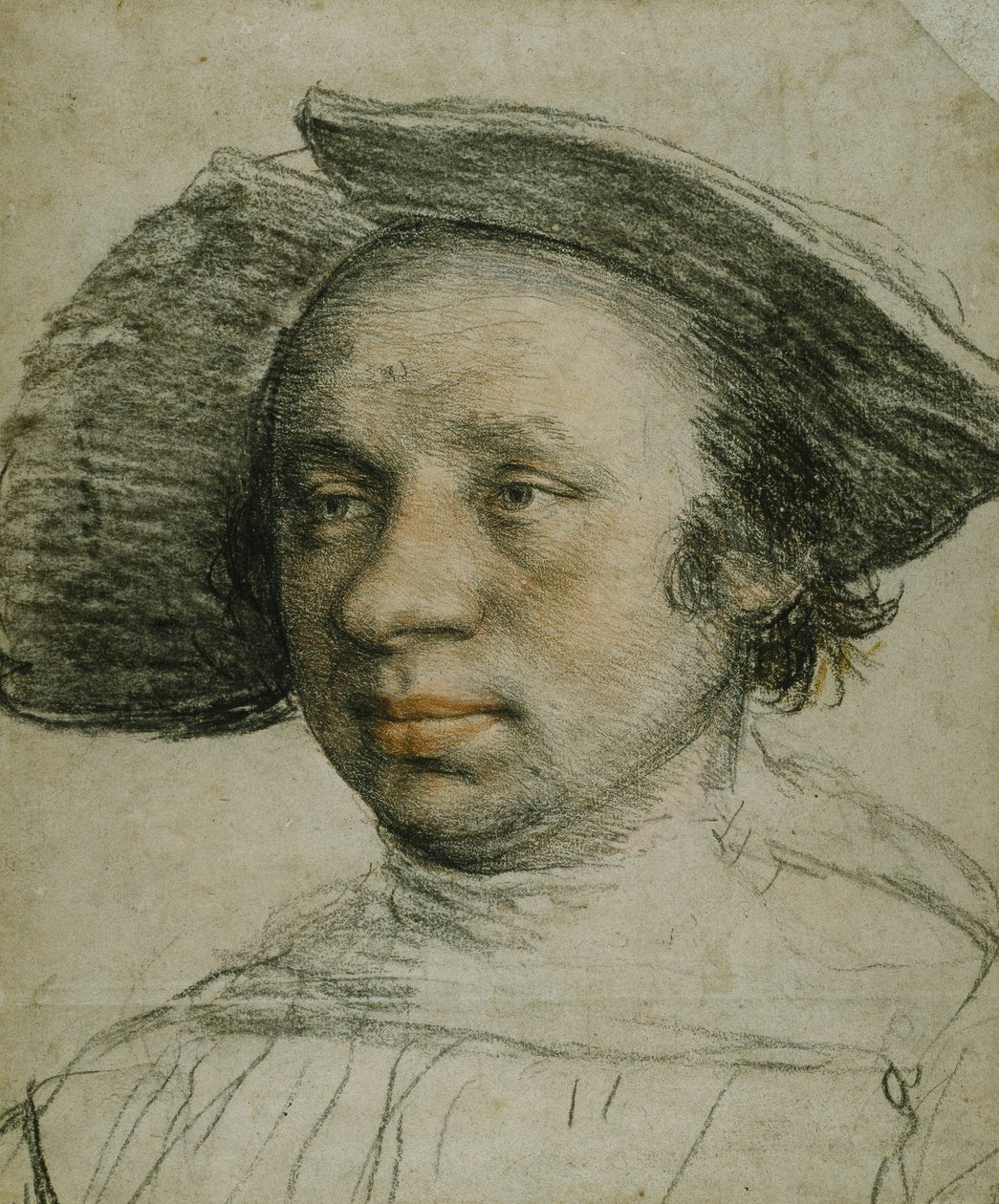 Porträtt av en yngling i en bredbrättad hatt, ca 1524-26 (krita på papper) av Hans Holbein der Jüngere