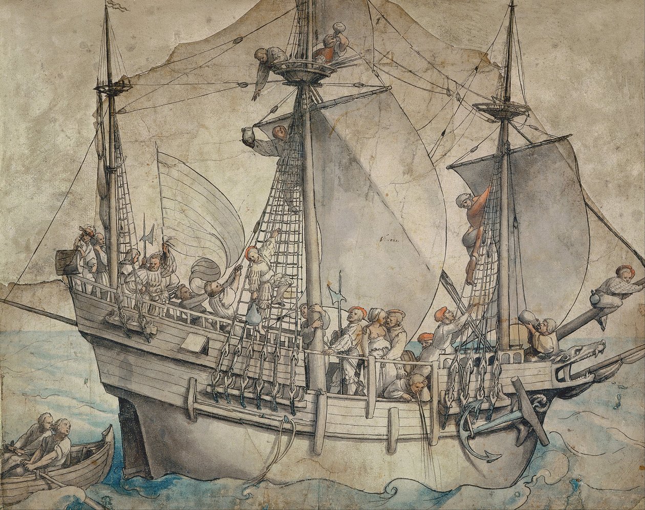 Skepp med frossande sjömän, Lansquenets och en sutleress av Hans Holbein der Jüngere