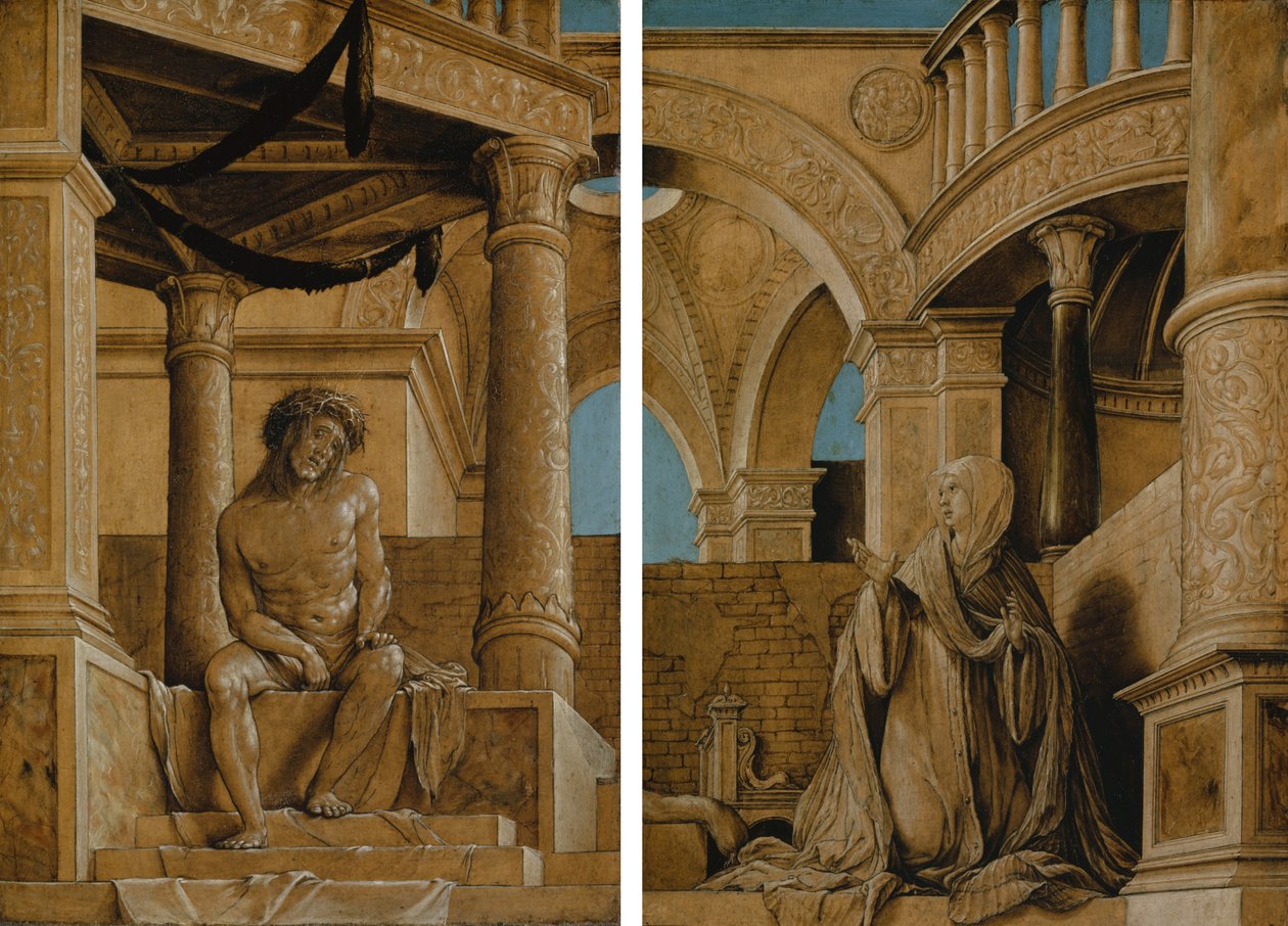 Den eftertänksamma Kristus och Jungfru Maria som sörjer, c.1518-20 av Hans Holbein der Jüngere