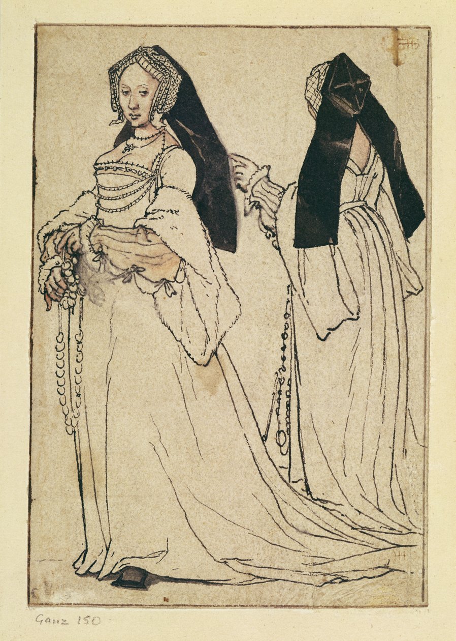 Två vyer av en kvinna som bär en engelsk huva, c.1528-30 av Hans Holbein der Jüngere