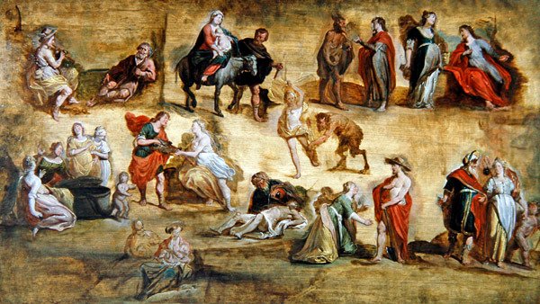 Mytologiska och religiösa scener: A Workshop Modello (olja på panel) av Hans III Jordaens