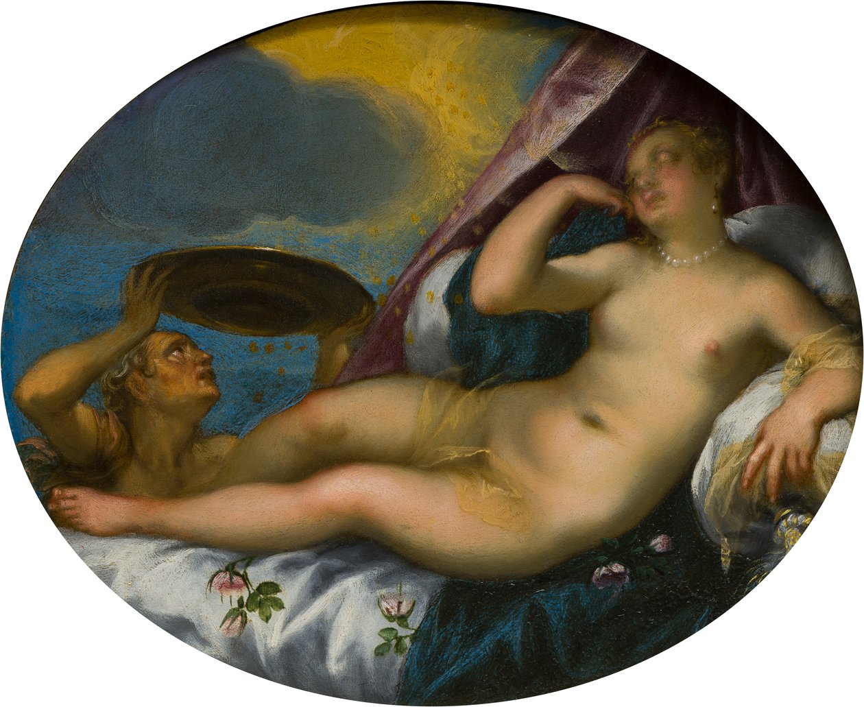 Danae and the Shower of Gold, ca 1584-1625 (olja på duk) av Hans I or Johann Rottenhammer
