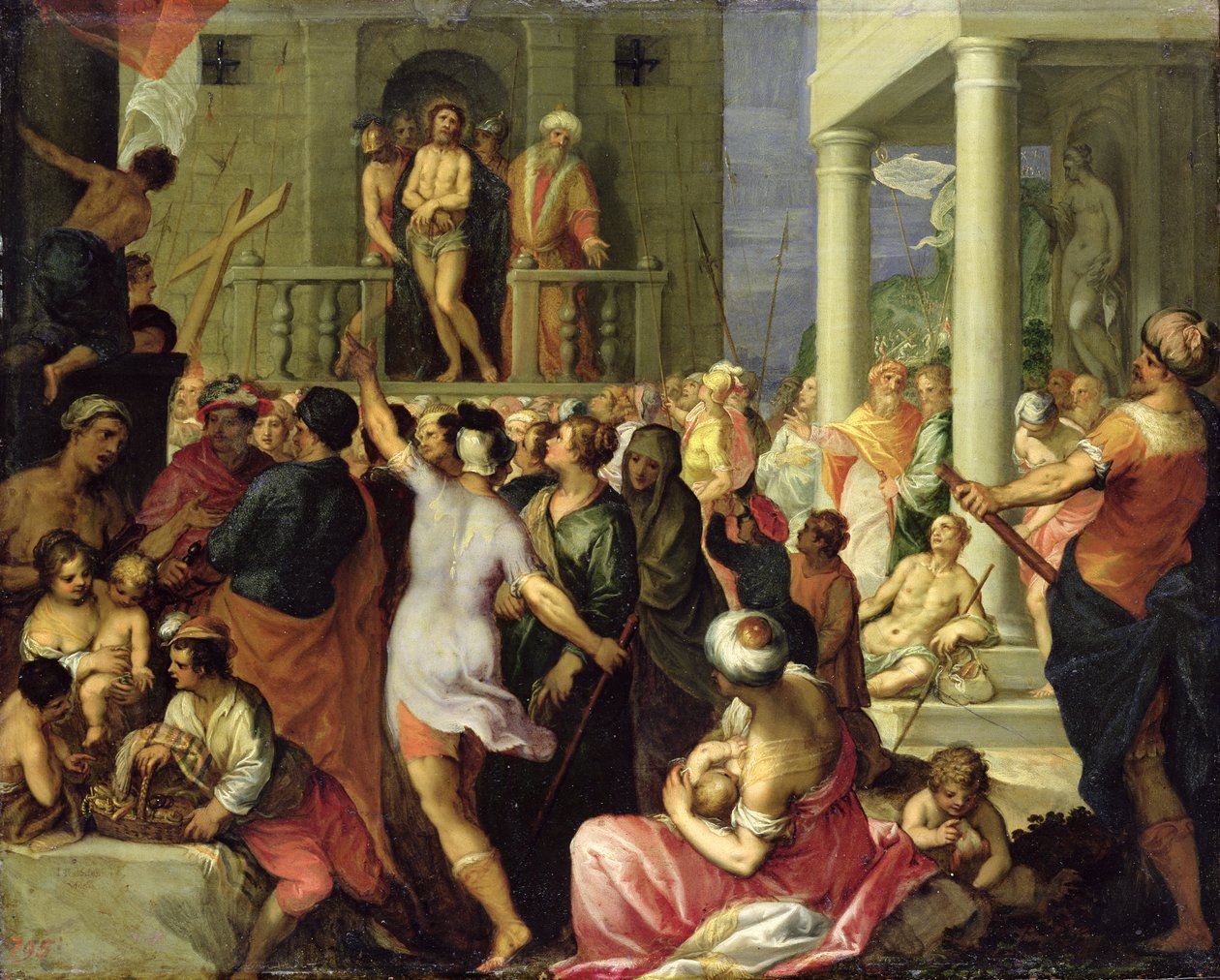 Ecce Homo. Pilate shows the Crowd the Flogged Jesus, (oil on copper) av Hans I or Johann Rottenhammer