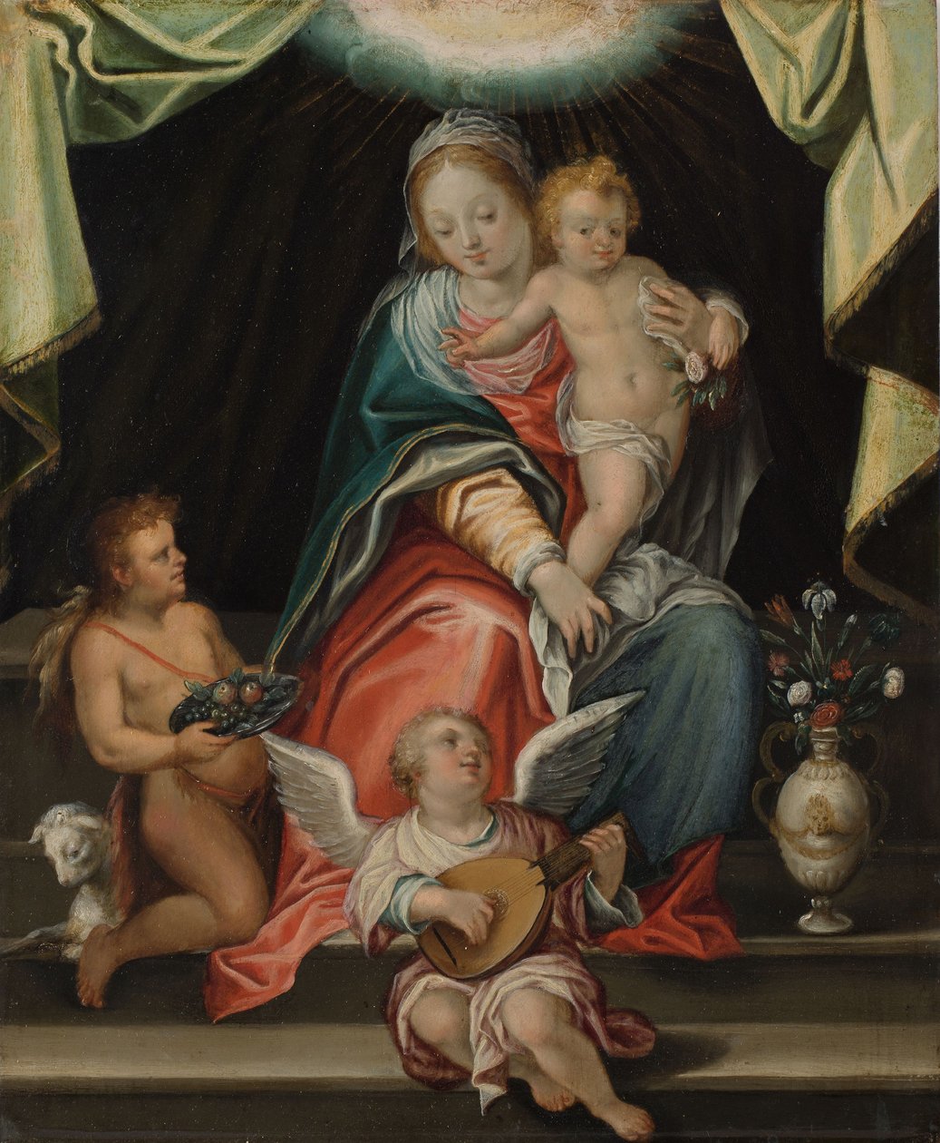 Tronande madonna (olja på koppar) av Hans I or Johann Rottenhammer