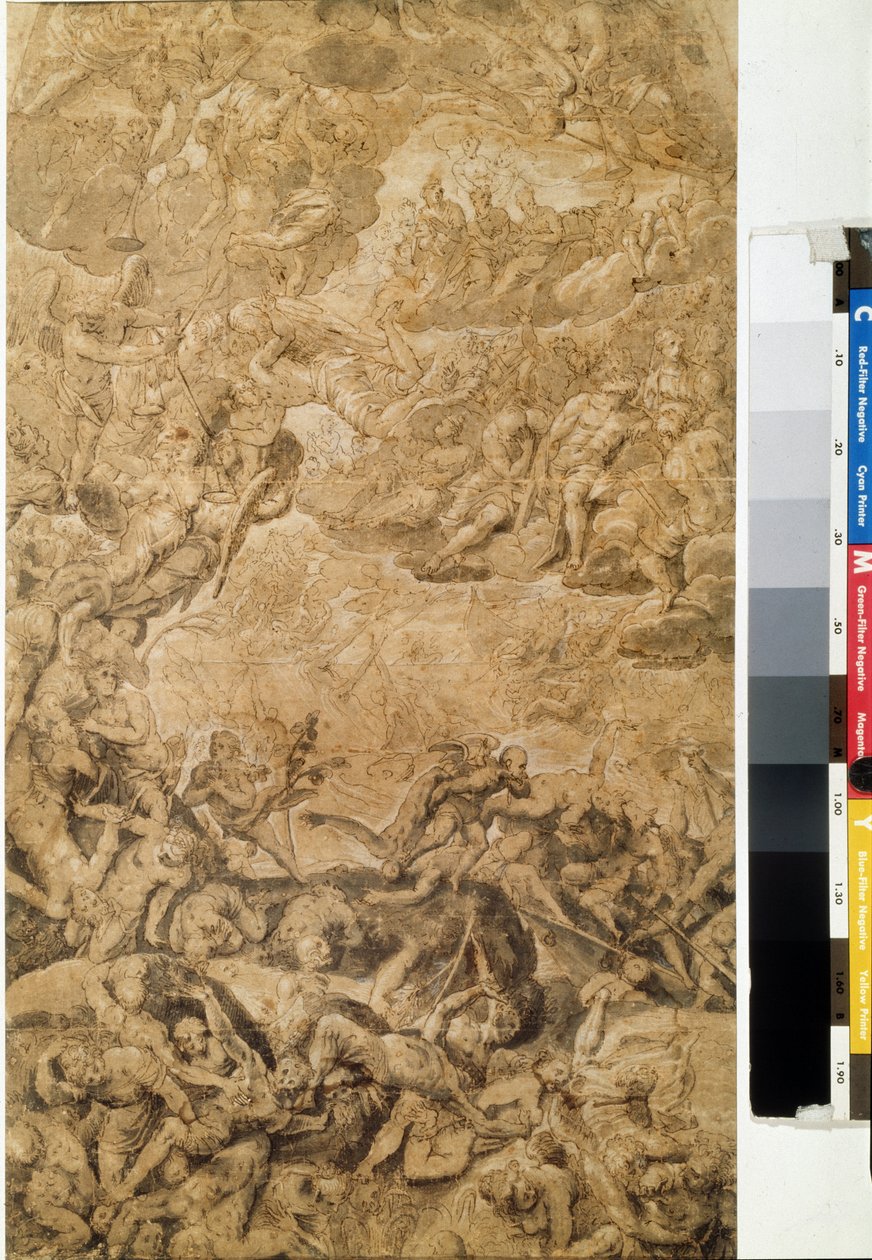 Den sista domen. Teckning av Hans Rottenhammer, Ljumsken (1564-1625). Grisaille på papper, 53,7 x 31,6 cm, ca 1590. Tysk konst, mannerism. Pushkin Museum of Fine Arts, Moskva. av Hans I or Johann Rottenhammer