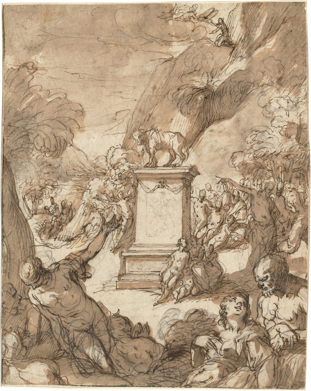 Tillbedjan av den gyllene kalven av Hans I or Johann Rottenhammer