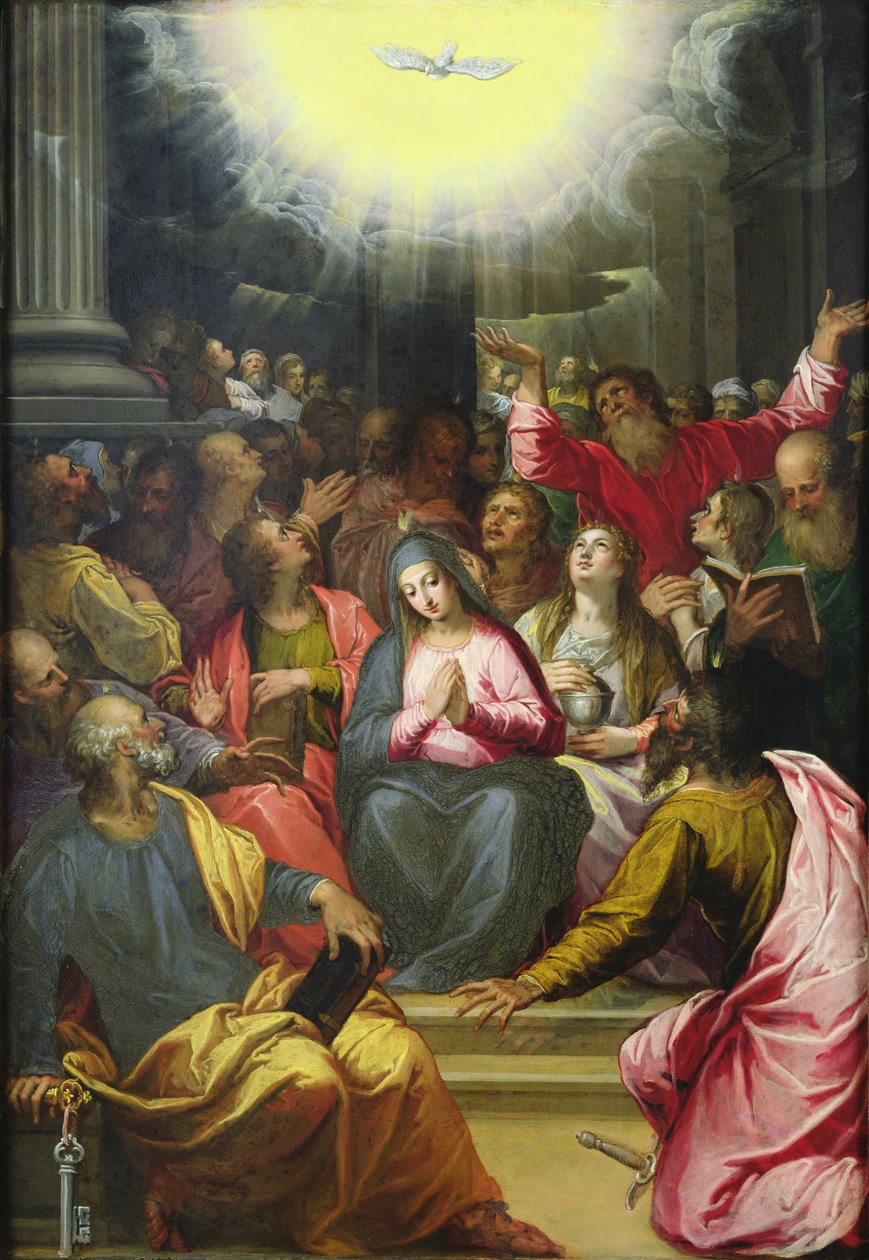 The Descent of the Holy Spirit, 1594-95 (oil on copper) av Hans I or Johann Rottenhammer