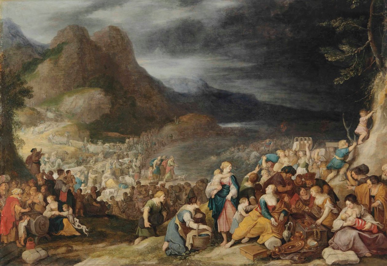 Passagen genom Röda havet, faraos armé drunknar i vågorna (2 Mos 14:21-26) av Hans Jordaens III