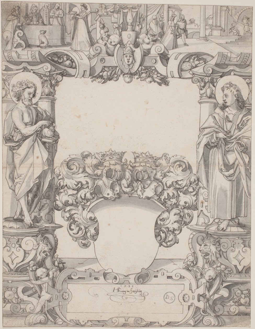 Glasdesign med Johannes Döparen och Johannes evangelisten av Hans Kaspar Lang the Elder