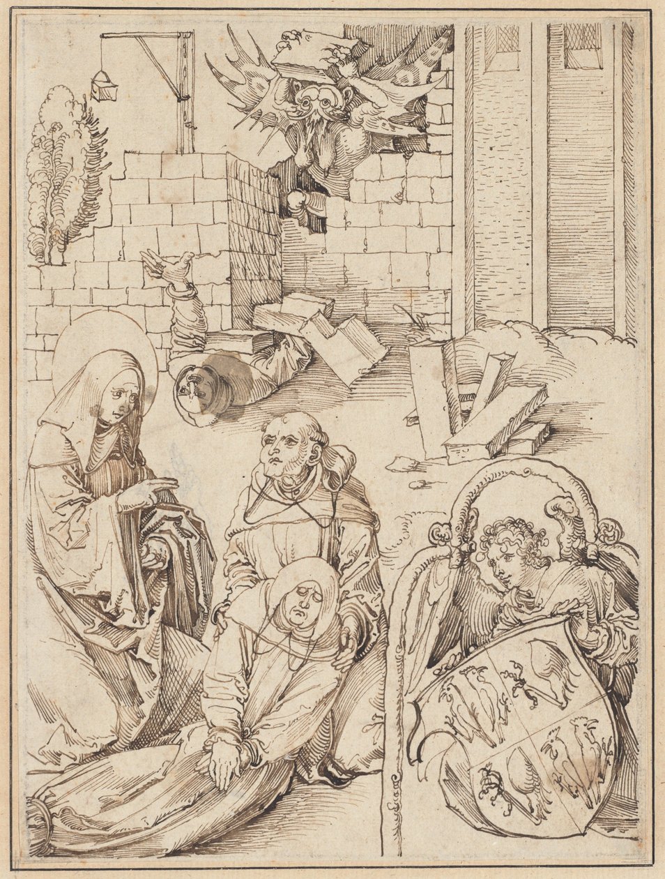 Saint Benedict återupplivar en munk dödad av djävulen av Hans Leonard Schaufelein