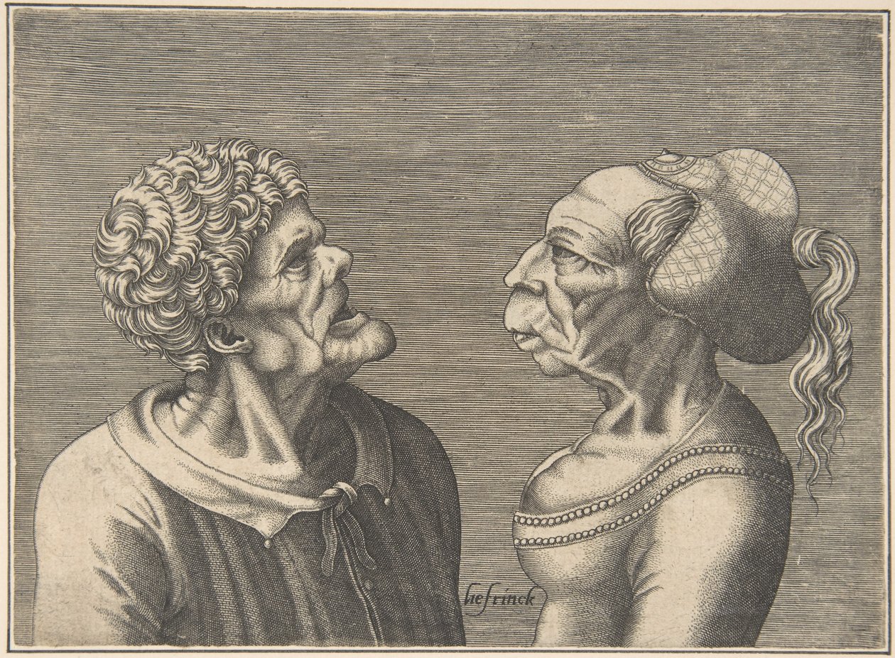 Två groteska huvuden, 1538-73. av Hans Liefrinck