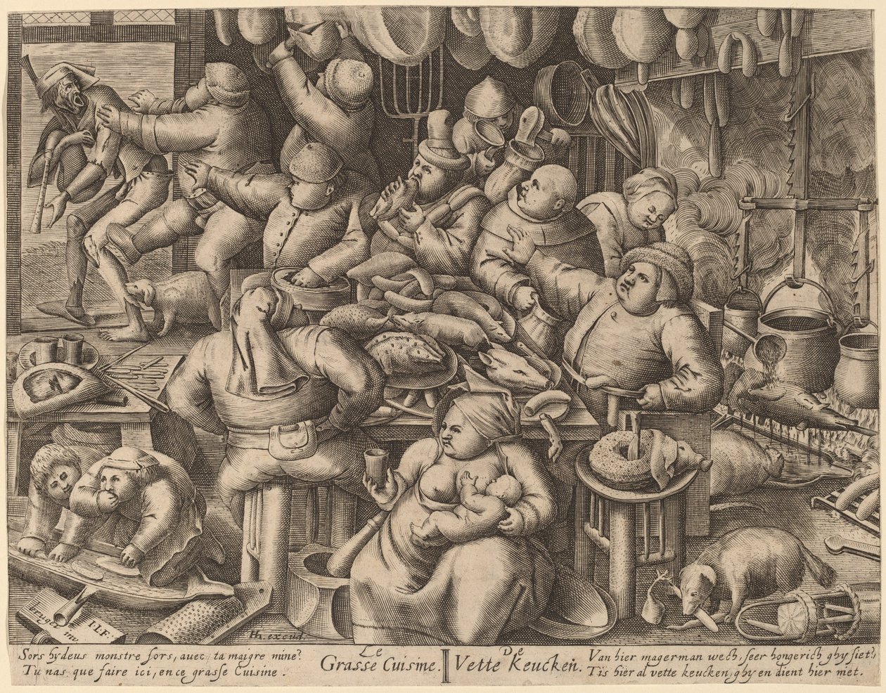Det feta köket av Hans Liefrinck I, after Pieter van der Heyden, after Pieter Bruegel the Elder
