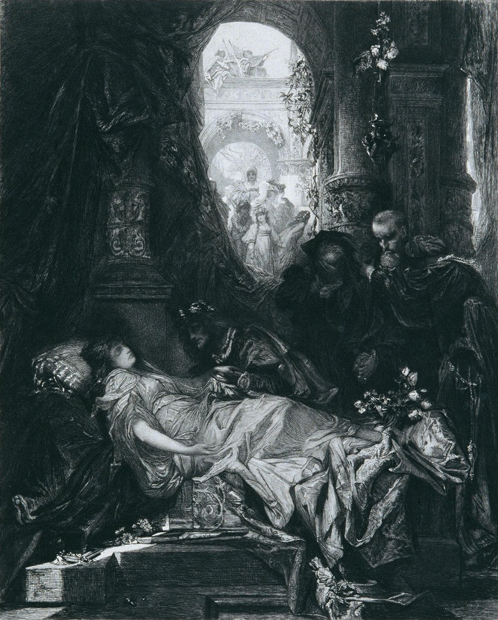 DEN SKENBART DÖDA JULIA CAPULET av Hans Makart