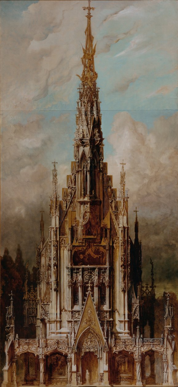Gotisk begravningskyrka St. Michael, tornfasad av Hans Makart