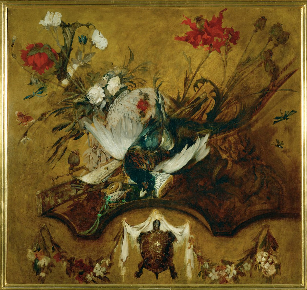 Stort jaktstilleben ... (målning på duk) av Hans Makart