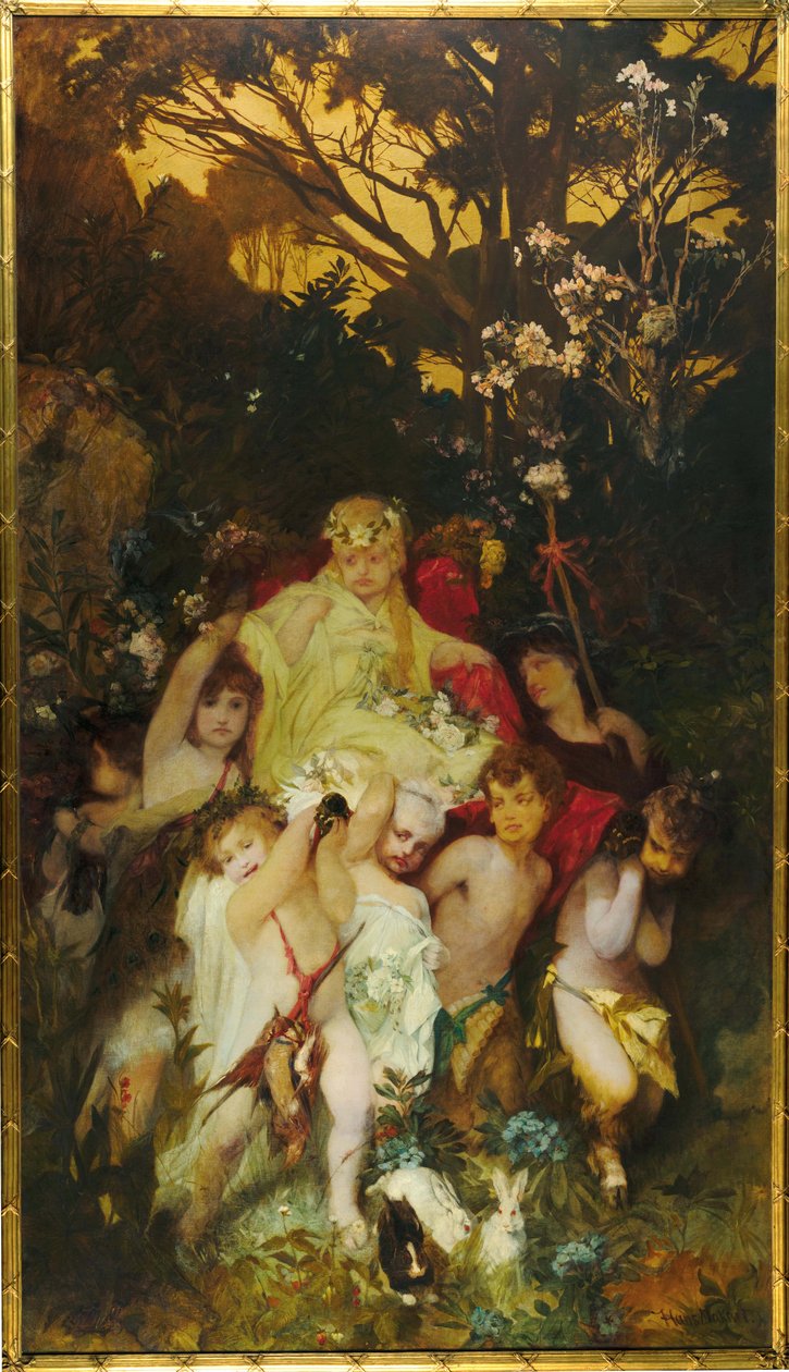 Modern Amoretti, Triptyk, centralpanel, 1868. av Hans Makart