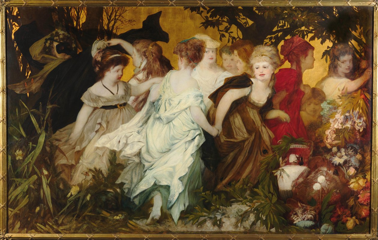 Modern Amoretti, Triptyk, vänster panel, 1868. av Hans Makart