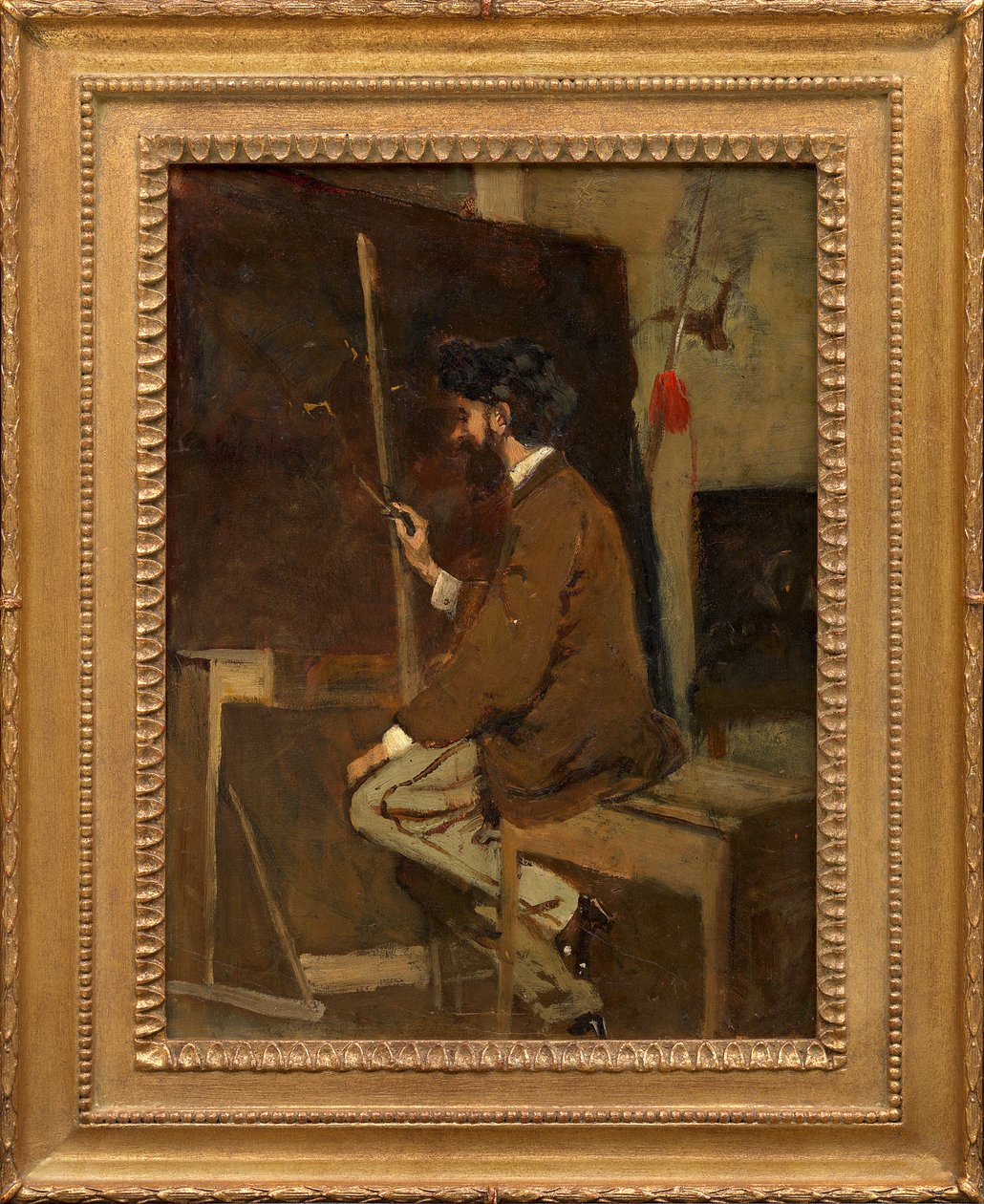 Självporträtt av Hans Makart framför ett staffli av Hans Makart