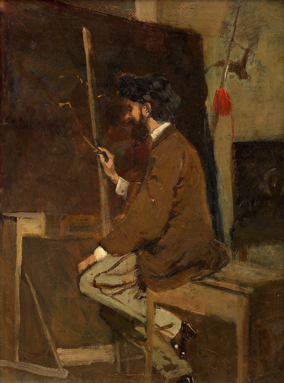 Självporträtt framför staffliet, före 1868. av Hans Makart