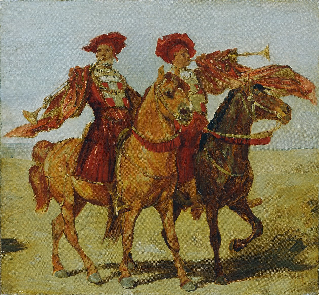 Två beridna fanfarspelare av Hans Makart