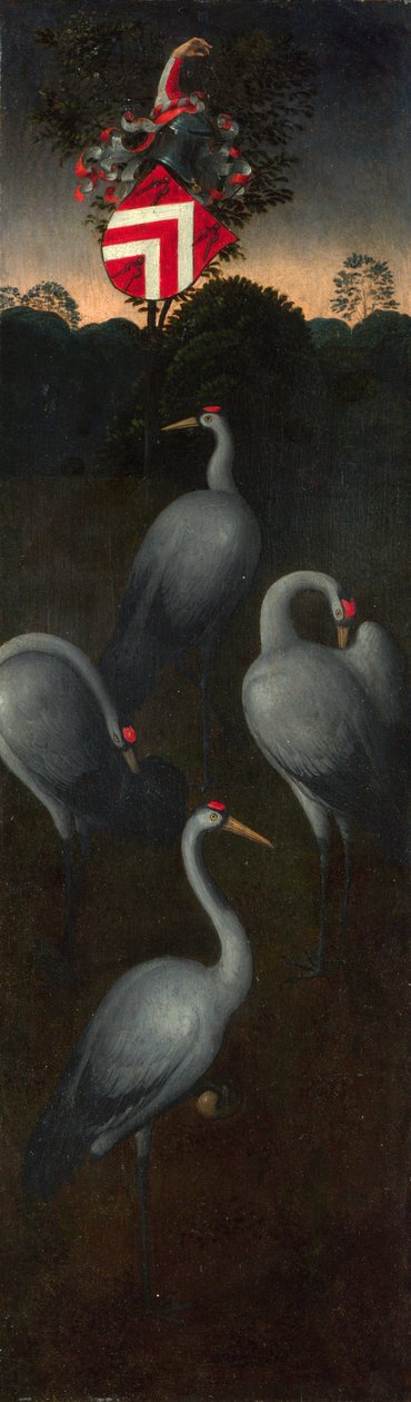 Tranor med familjen Pagagnottis vapen. Baksidan av en panel från en triptyk, ca. 1480 av Hans Memling