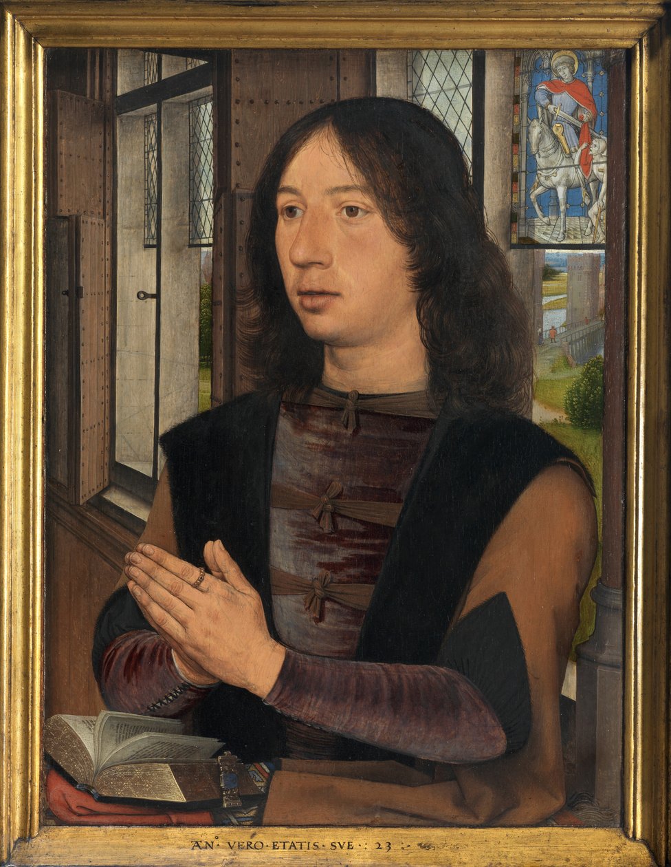 Detalj av Maarten van Nieuwenhoves diptyk av Hans Memling