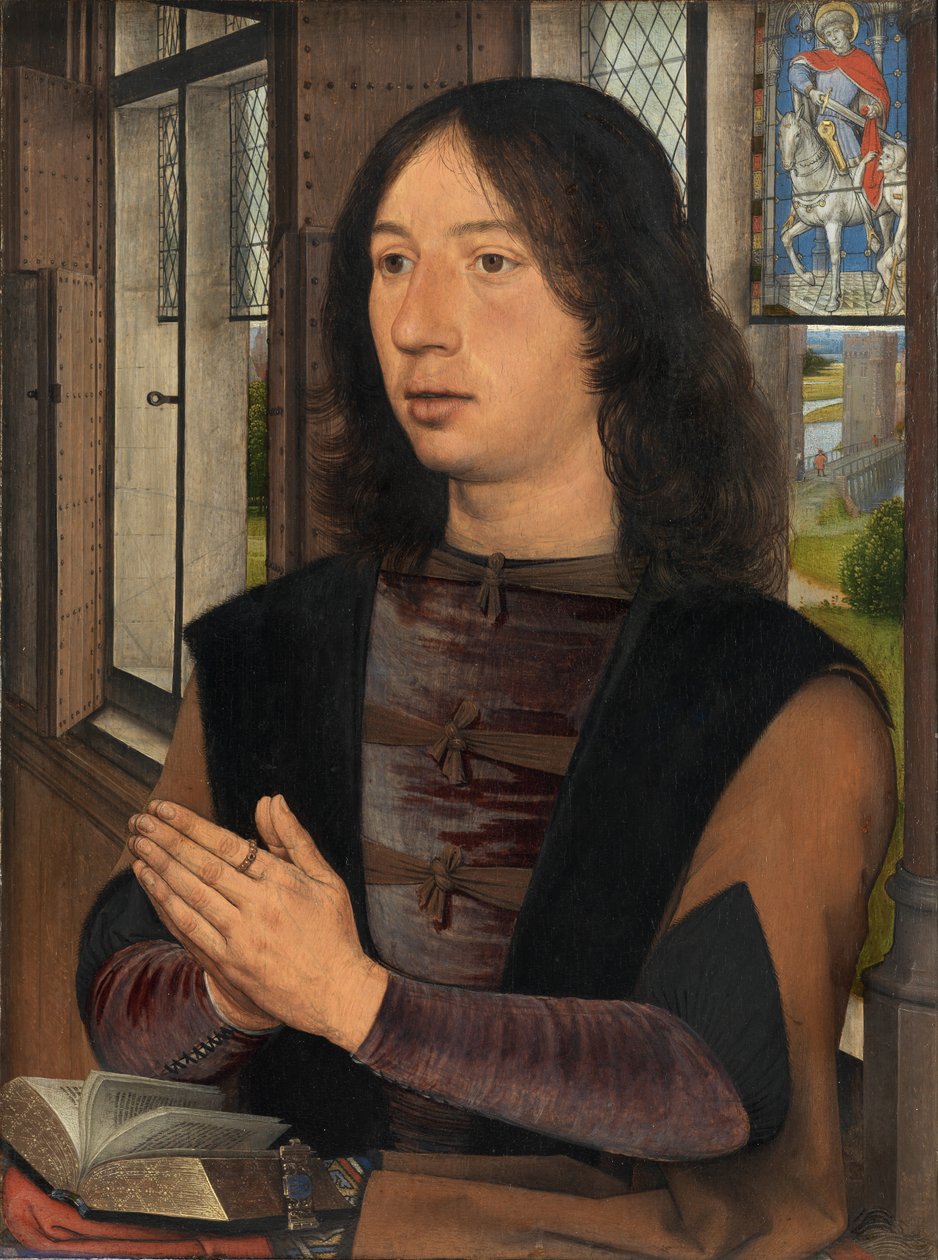 Detalj av Maarten van Nieuwenhoves diptyk av Hans Memling