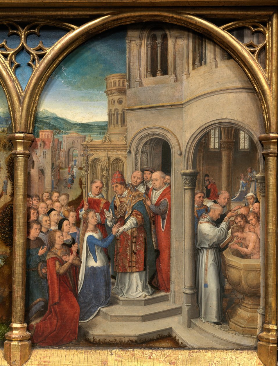 Detalj av relikvieren av Saint Ursula av Hans Memling