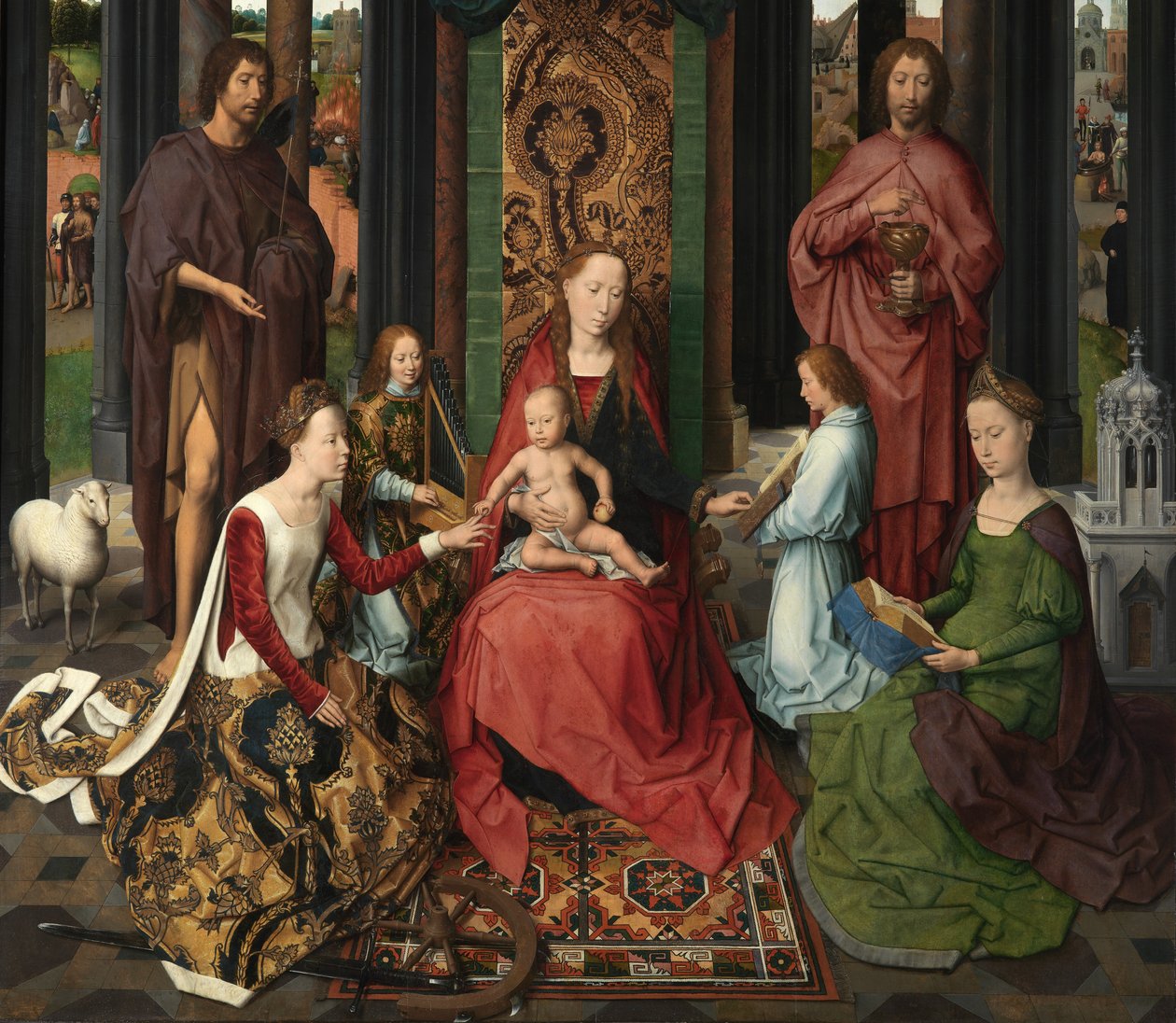 Detalj av centralpanelen i Triptyken av Johannes Döparen och Sankt Johannes evangelisten av Hans Memling