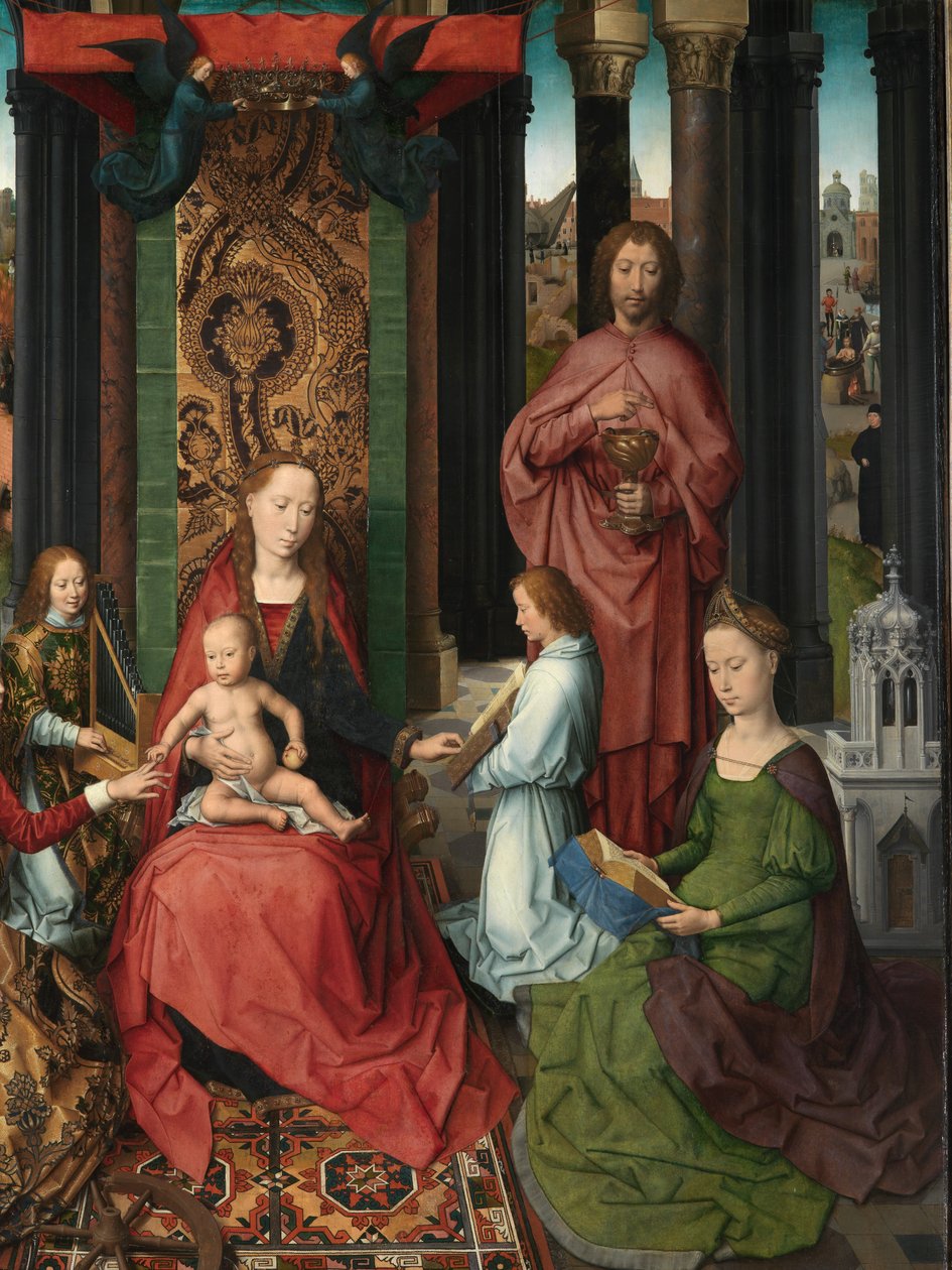 Detalj av centralpanelen i Triptyken av Johannes Döparen och Sankt Johannes evangelisten av Hans Memling