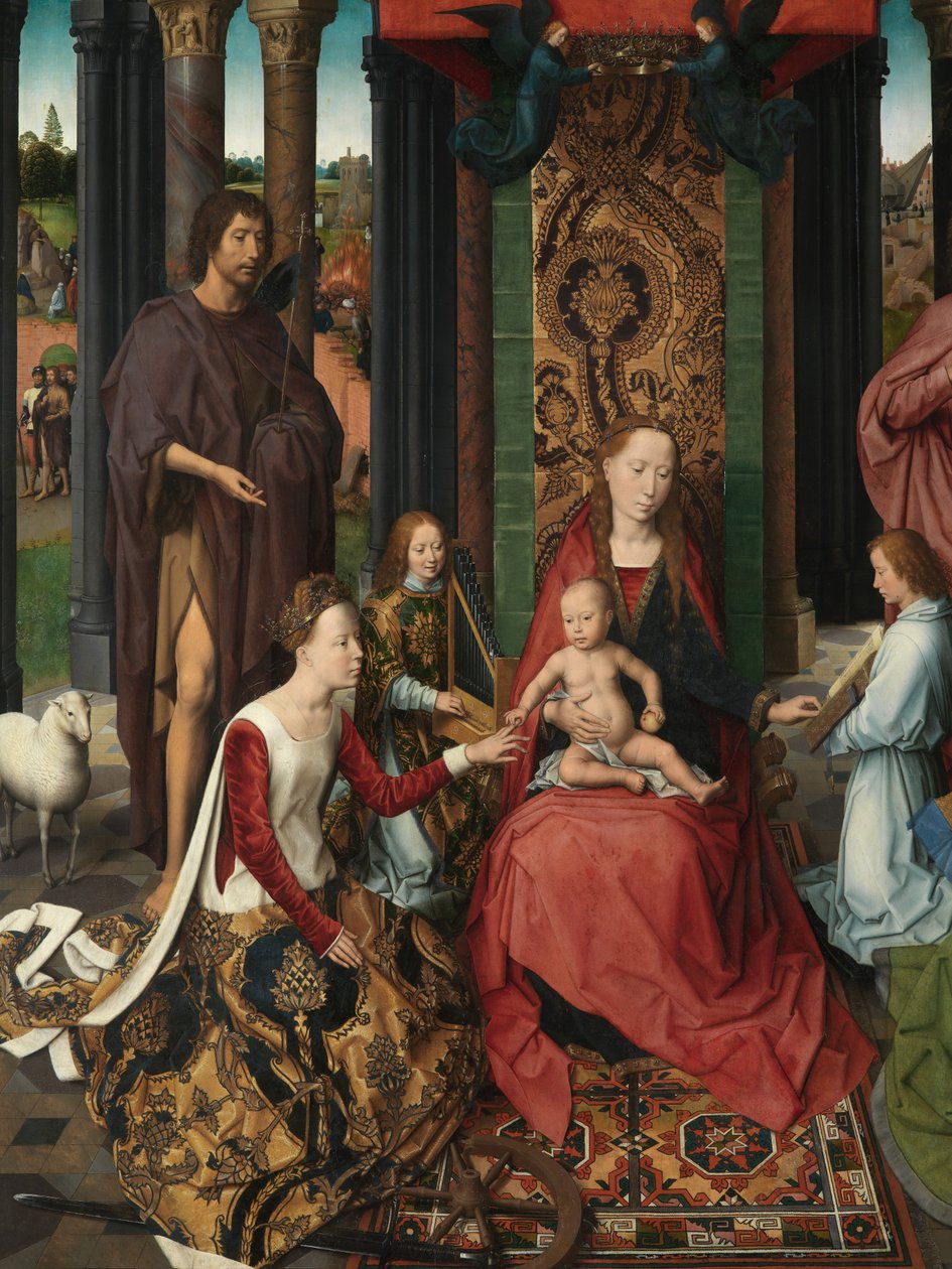 Detalj av centralpanelen i Triptyken av Johannes Döparen och Sankt Johannes evangelisten av Hans Memling